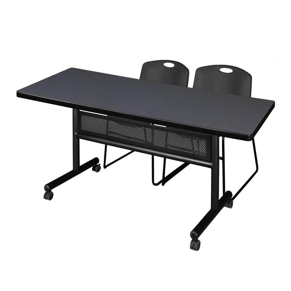 72" x 30" Flip Top Mobile Training Table with Modesty Panel Grey and 2
