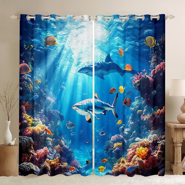 Erosebridal Rideaux et Draperies Requin de Mer (52x84), Rideaux Faune Océan Lot de 2 (52x84), Décoration Monde sous-Marin