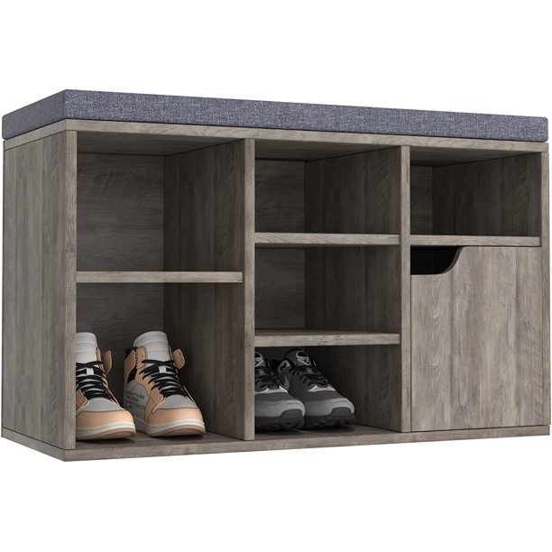LGHM Shoe Bench with Cushion,3Tier Storage Bench for Entryway Living