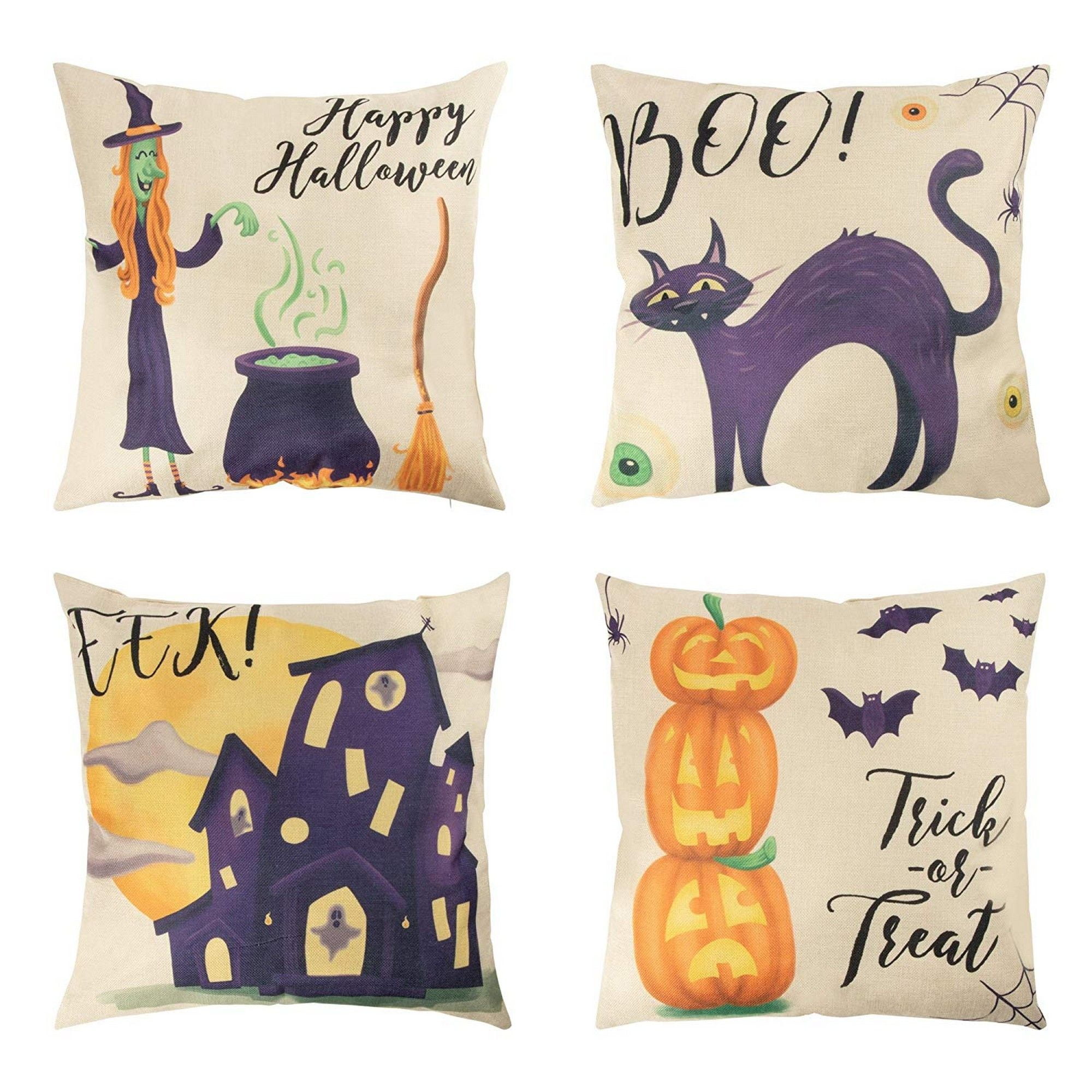 4 Pack Halloween Couch Throw Pillow Covers, 18"x18" Square Cushion