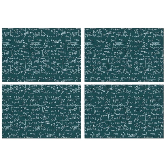 Math Equations Dark Green Formula Pattern Summer Placemats Table Placemats Set Of 4-Linen Kitchen Washable Placemats Table Mats 11.8"x17.7" Non-Slip Heat Resistant