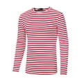 thumbnail image 5 of INSPIRE CHIC Men's T-Shirt Striped Crew Neck Long Sleeve Pullover Top 34 White Red, 5 of 7