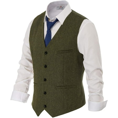 Men's British Herringbone Tweed Vest Premium Wool Waistcoat | Walmart ...