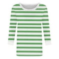 thumbnail image 5 of Tops for Women 3/4 Sleeve Stripe Print Color Round-neck Pullover Blouses Army Green Womens Blouse, 5 of 5