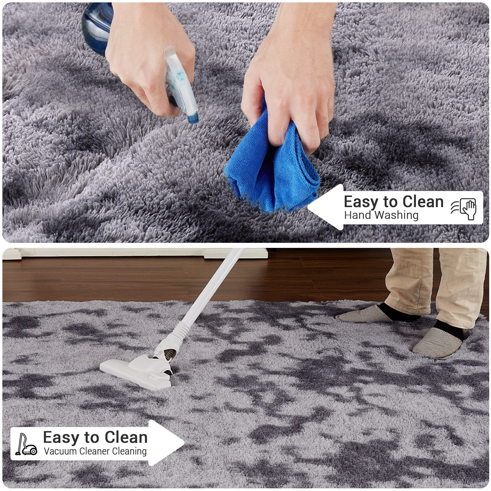 HOMERRY Plush Polyester Shag Area Rug 2'x 8' Fluffy Runner Rug Plush Decorative Runner Rug for Indoor Home Floor Carpet, Tie-dye Dark Gray