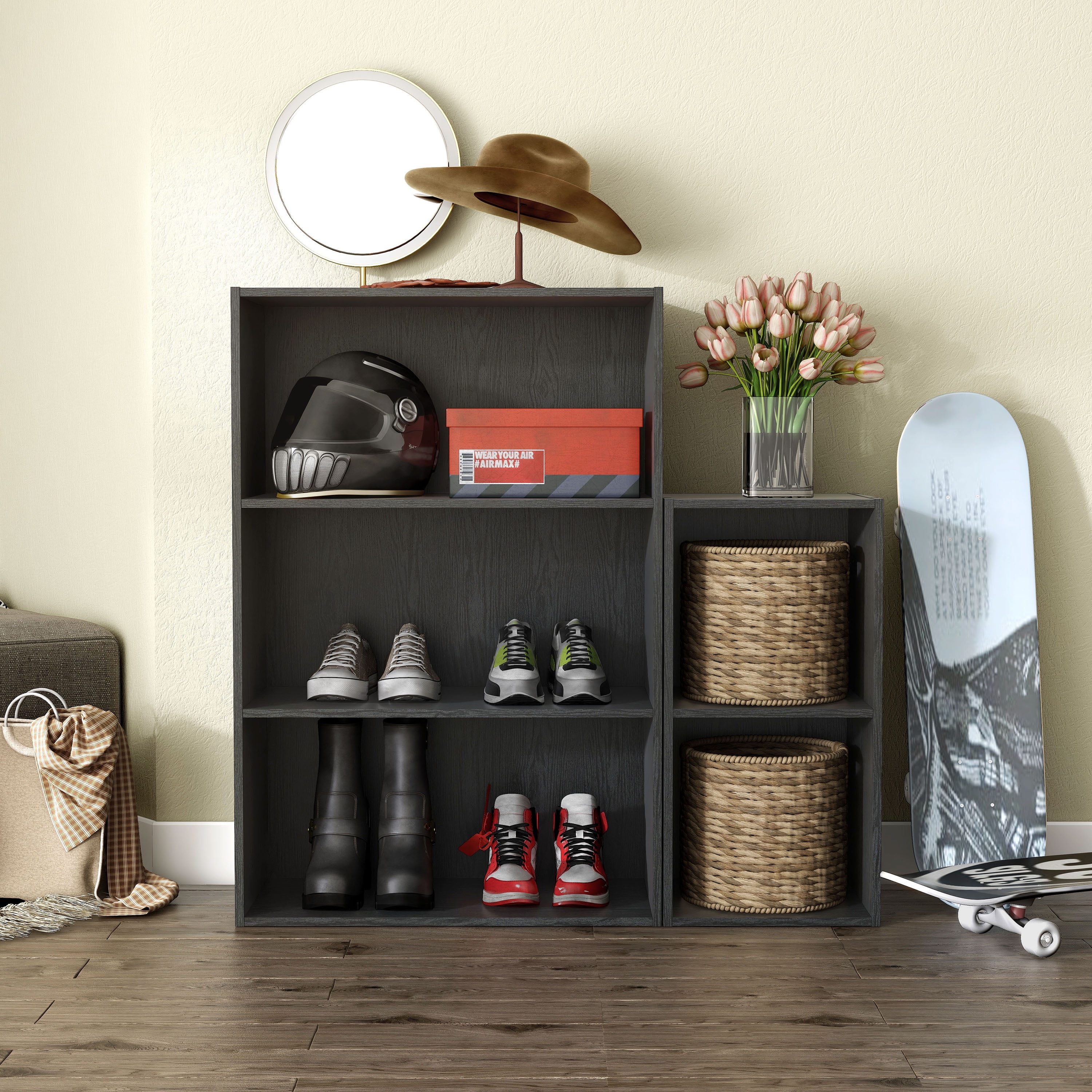 Furniture of America Seni Stackable Wood 3-Shelf Bookcase in Black