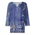 thumbnail image 5 of WTOBBY Women's Charming Floral Print V-Neck 3/4 Sleeve Loose Fit Casual Top Versatile Blouse for Spring Autumn Season Daily Fashion Wear,Blue XL, 5 of 6