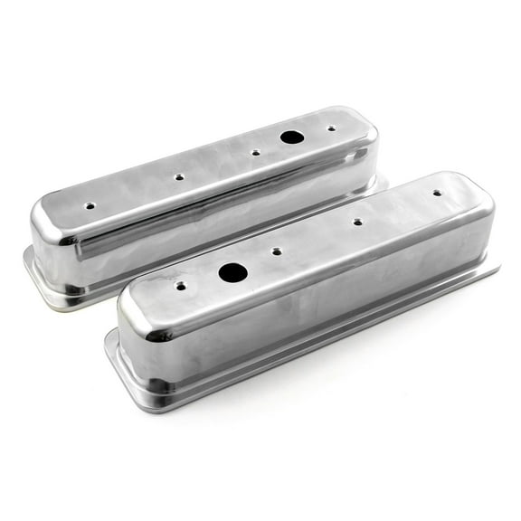 Speedmaster PCE314.1075.01 Compatible with Chevy SBC 350 Center Bolt Polished Aluminum Plain Valve Covers - Tall w/ Hole