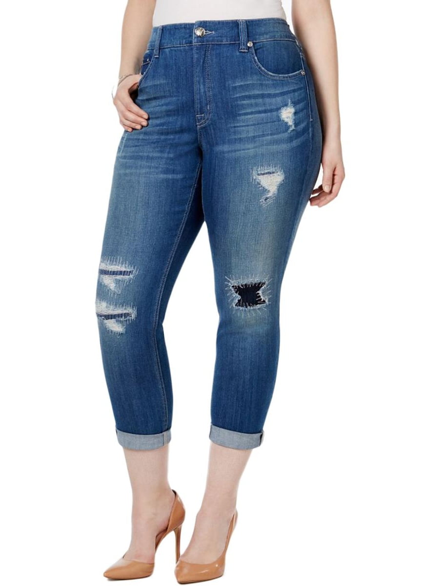 plus size ripped capri jeans
