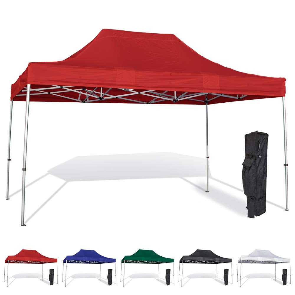 Red 10x15 Pop Up Canopy Tent Durable Aluminum Frame with Water-Resistant  Polyester Fabric Top Sturdy Wheeled Canopy Bag and Stake Kit Included (5  Color Options)