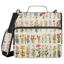 FORMRS Zipper Binder with Shoulder Strap 1.5-inch Ring 500 Sheet Capacity File Bag, Beige Wildflowers