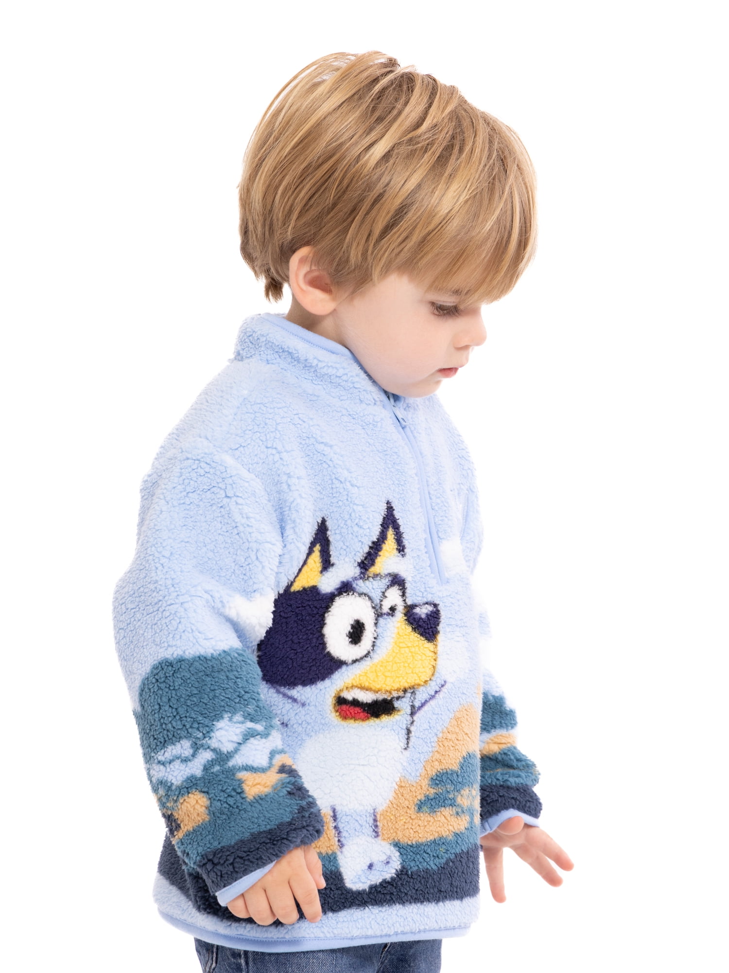 Bluey Toddler Boys Plush Graphic Half Zip Sweatshirt, Sizes 12M-5T