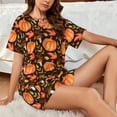 thumbnail image 4 of Fotbe Autumn Pumpkin Print Pajama Set for Women 2 Piece Loungewear Short Sleeve Tops and Shorts Set Soft Sleepwear-XX-Large, 4 of 7