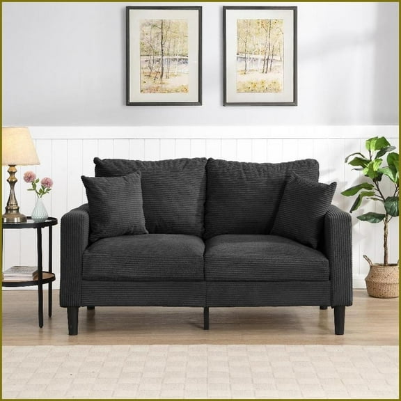 57'' Modern 2-Seat Loveseat Sofa – Small Space Friendly, Sturdy Wood Frame, Plush Cushion Back | Dark Gray | Wood | Cushion Back