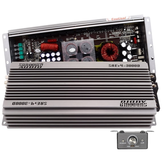 Sundown Audio SAEv4-3000D Mono Class D Car Amplifier 3000W RMS 1-Ohm Stable with Wired Remote and Clipping Indicator