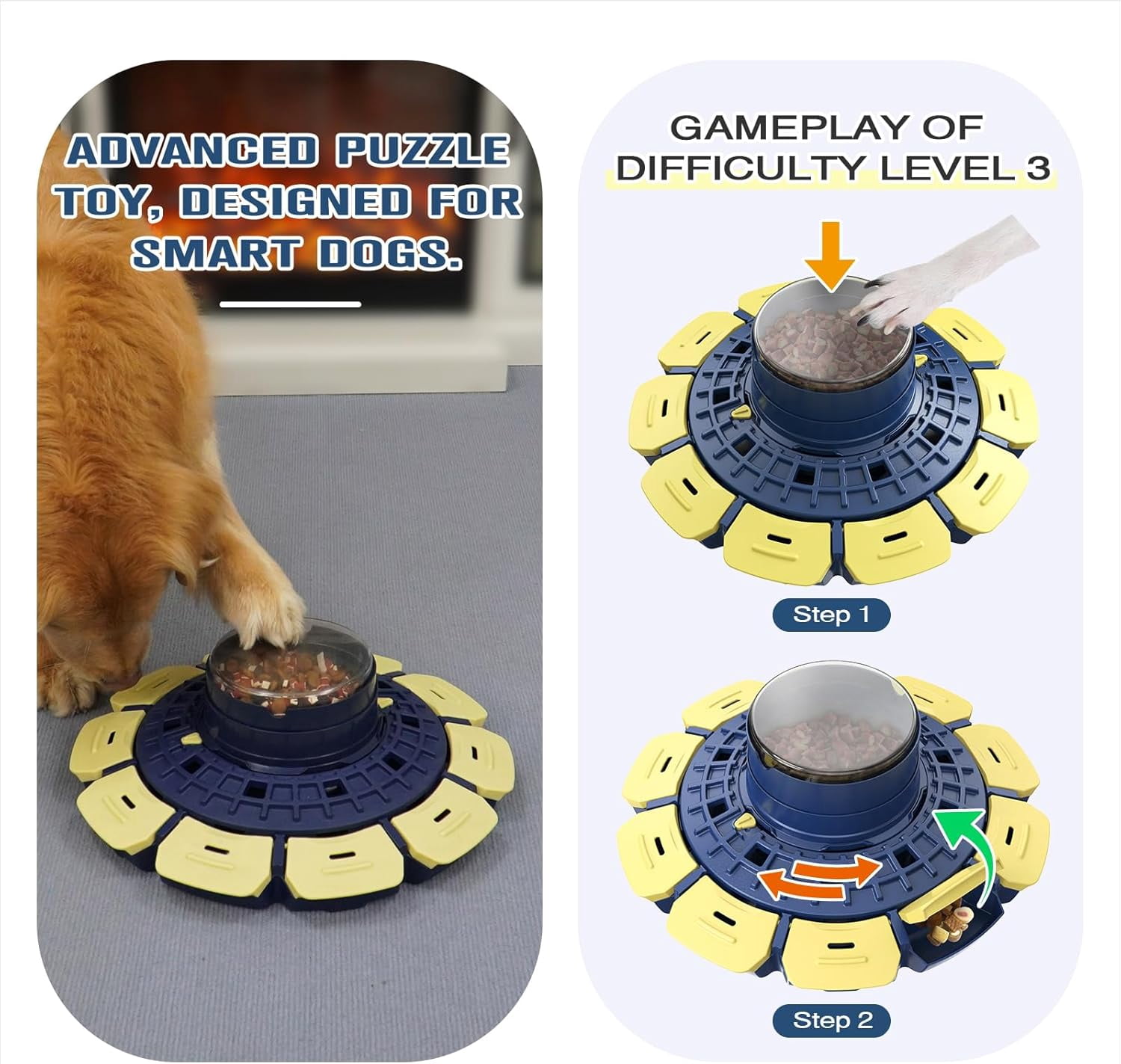 KADTC 3 Levels of Step-by-Step Challenge, U.S. Brand & Design,Extra-Large Size, Beginner To Expert Dog Puzzle Toy For Smart Dogs Treat Puzzles Food Slow Feeder Difficulty Mental Stimulation Brain Toy