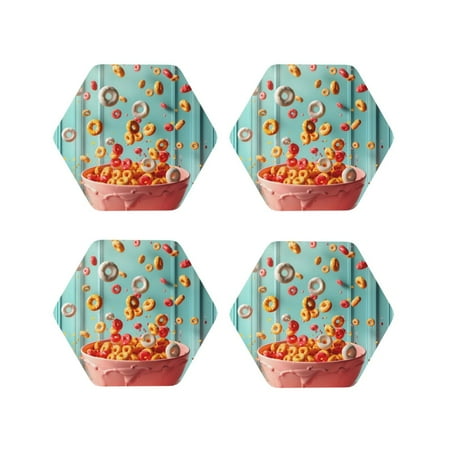 

Matuu Floating Colorful Cereal for Cup Coasters Set of 4 Leather Coasters Desk Coasters for Office Measures 4” x 4”-Hexagon