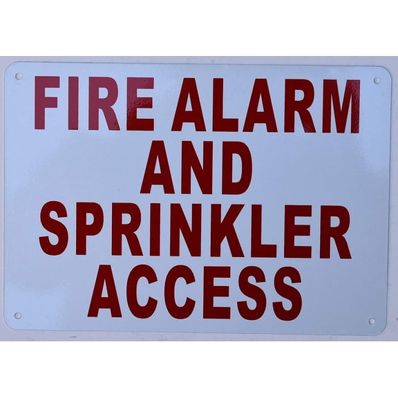 FIRE Alarm and Sprinkler Access Sign (White, Reflective, Aluminium 7X10)(ref-2022-4)