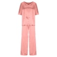 thumbnail image 6 of qolati Summer Pajamas for Women 2 Piece Short Sleeve Sleepwear Top Wide Leg Pant Satin Ladies Pjs Lounge Matching Set Tracksuits Trendy Clothes 2024, 6 of 6
