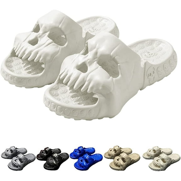 Skull Slippers for Women Men, Summer Lightweight Skull Head Design Single Band Slides Indoor Outdoor Pool Beach Sandals