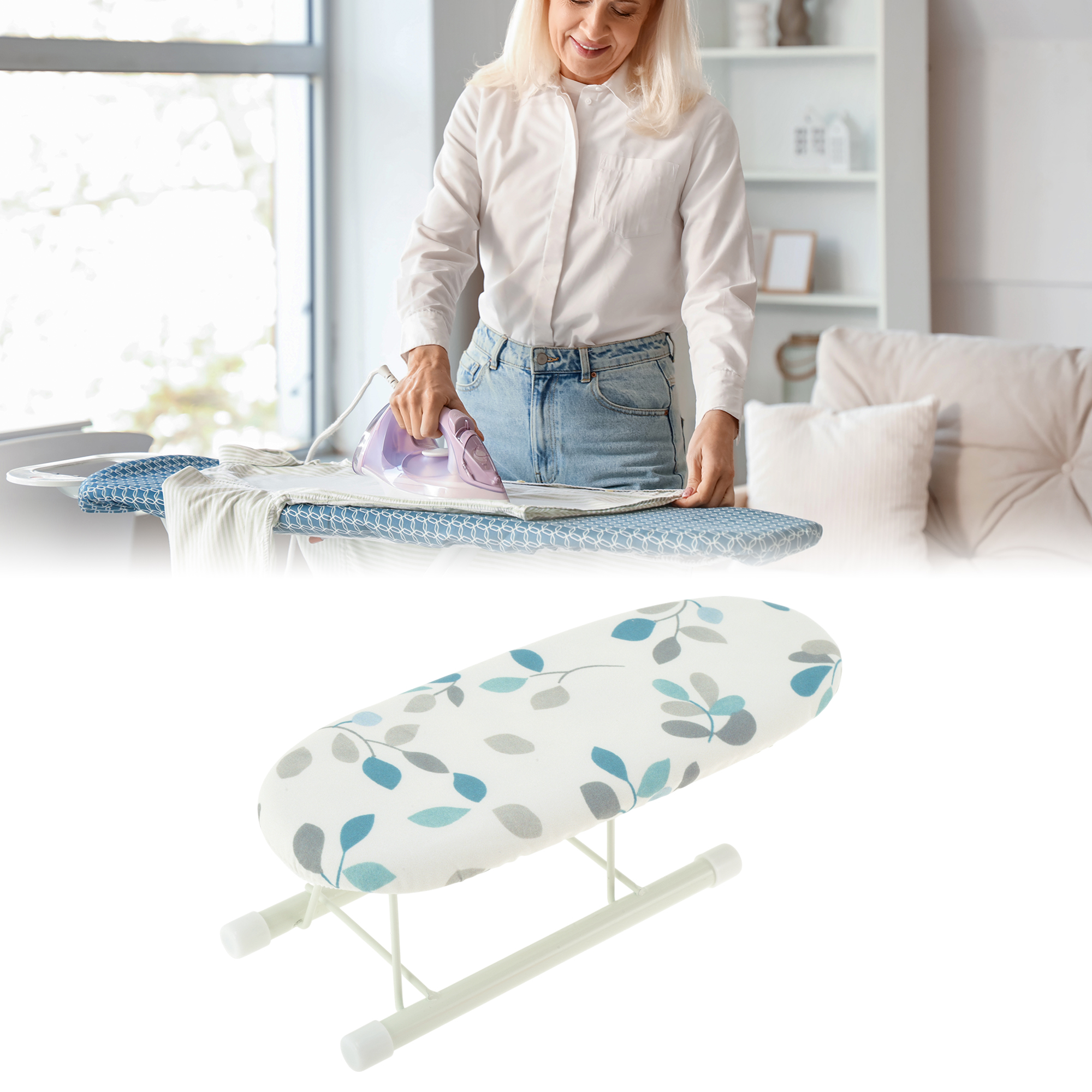 Unique Bargains Collapsible Mini Ironing Board Efficient Ironing Blue, Gray, White