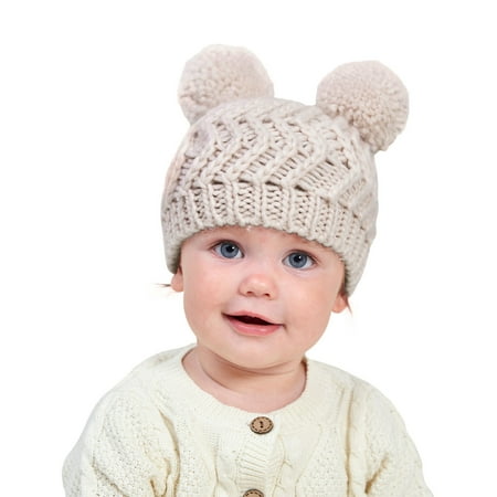 

Kids Caps Baby Knitted Wool Hat Baby Autumn Winter Children Double Ball Pullover Hat Solid Color Jacquard Warm Wool Hat For Children