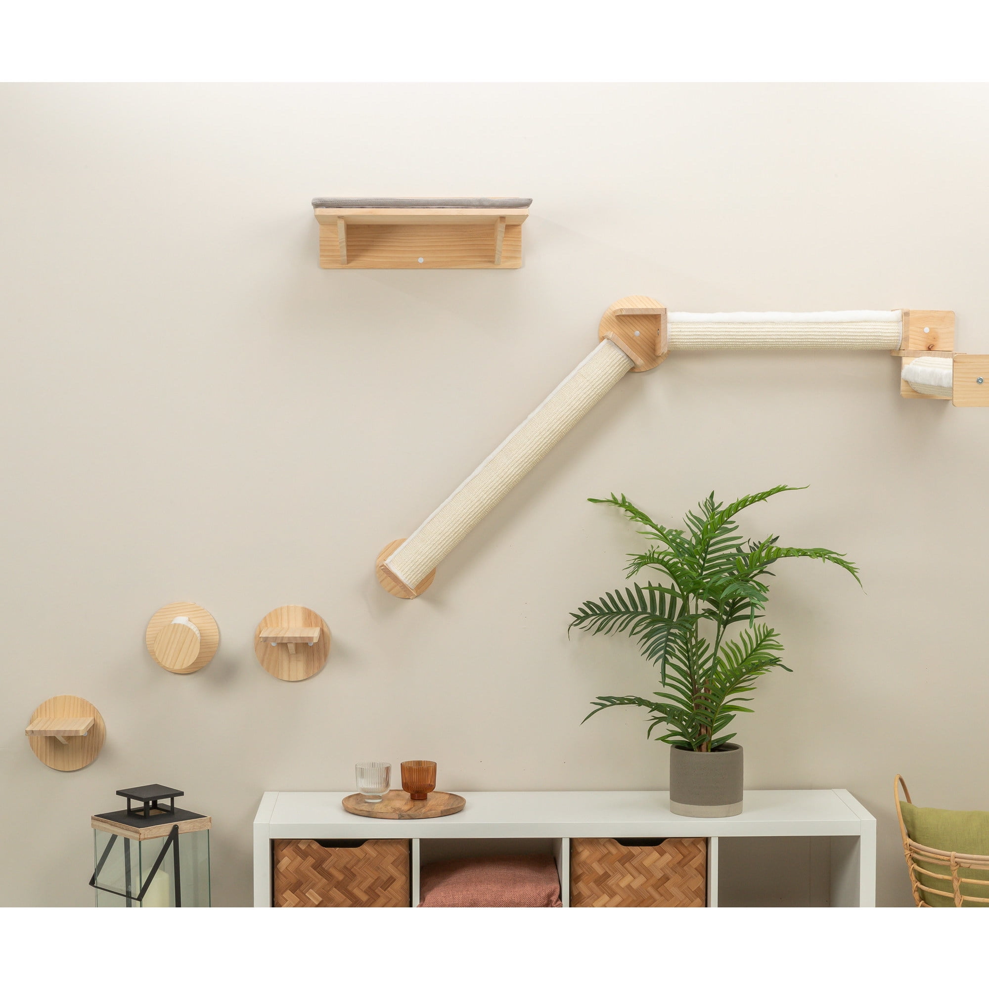 TRIXIE Wall Set 6 Multi-Level Wall Mounted Cat Perch System w-Corner Sisal Posts, Natural
