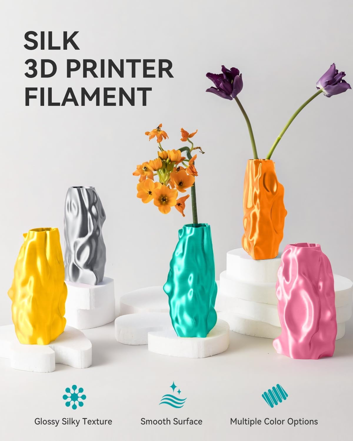 3D Printer Silk Filament,Shiny Silk PLA Filament 1.75mm, Smooth Silky Surface, Great Easy to Print for 3D Printers, Dimensional Accuracy +/- 0.02mm, Silk Yellow 1KG
