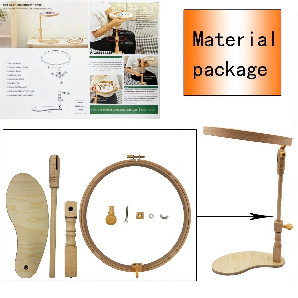 Adjustable Embroidery Stand - Wood Embroidery Hoop Holder, Height-Adjustable Needlework Frame for Cross Stitch, Embroidery, Needlepoint, Sewing & Crafts, Ideal for All Skill Levels