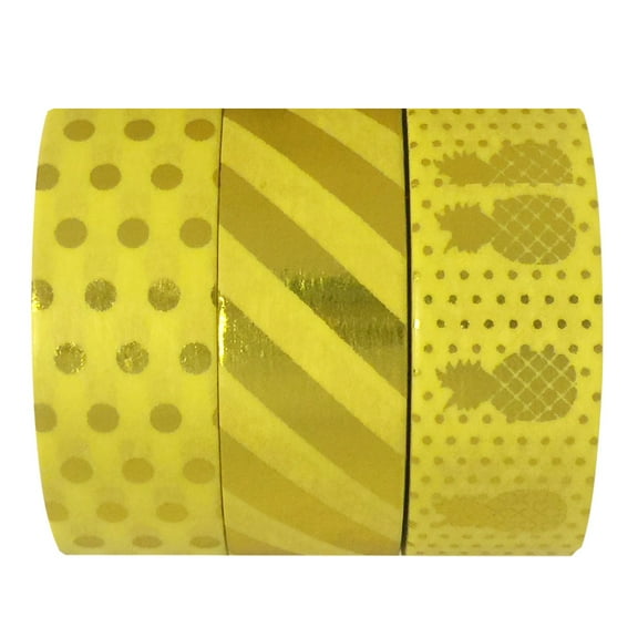 Wrapables® Yellow Mellow Metallic Foil Washi Masking Tape (set of 3), 10M L x 15mm W