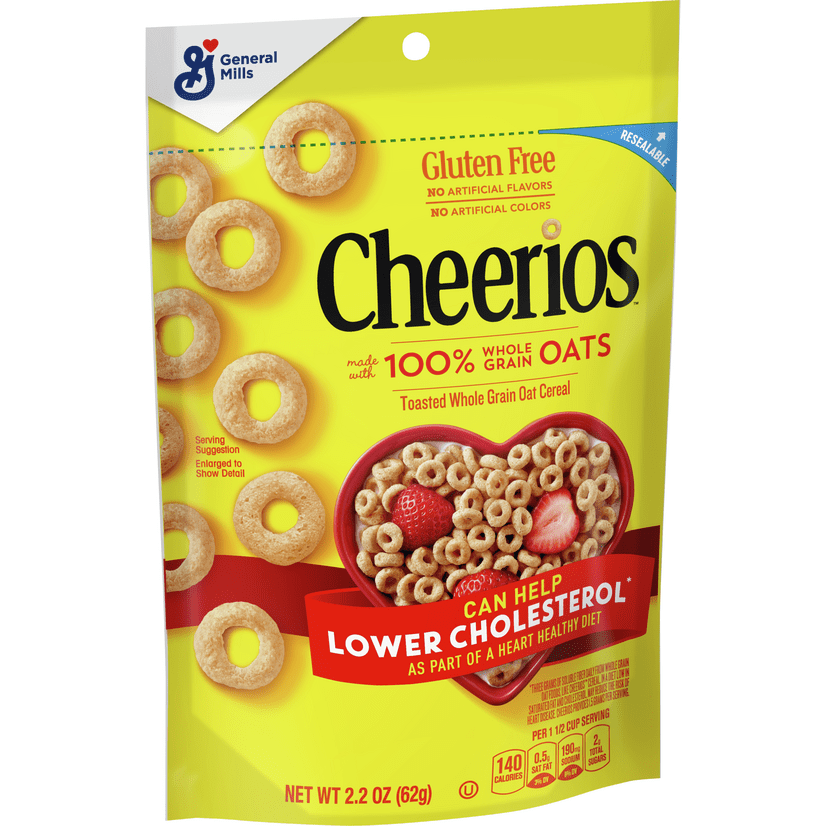 Cheerios Whole Grain Oats GlutenFree Breakfast Cereal, 2.2 oz Pouch