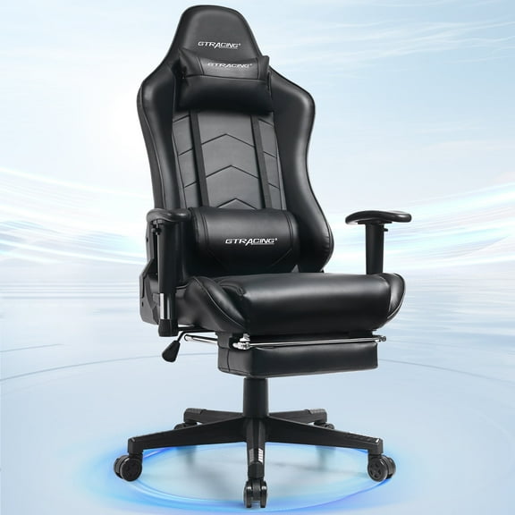 GTRACING High Back Racing Style Gaming Office Chair with Footrest and Adjustable Reclining Backrest, Black