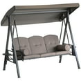 thumbnail image 3 of Outsunny 3-Seat Patio Swing w/ Tilt Canopy, Cushions & Cup Tray, Brown, 3 of 10