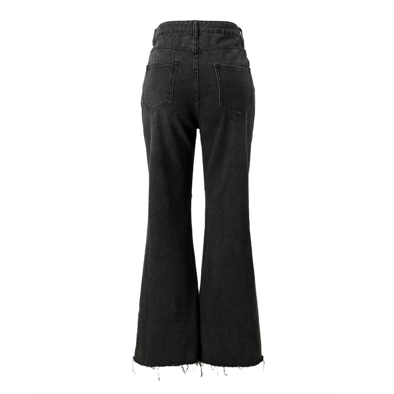 Women's Skinny Ripped Bell Bottom Jeans High Waisted Flare Jeans Black S