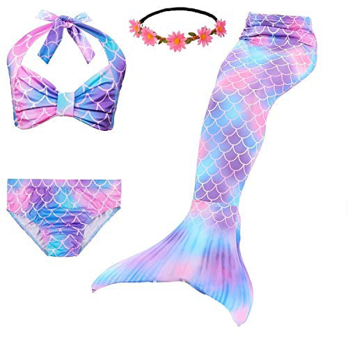 Familycrazy 2019 New Girls Swimsuit Mermaid for Swimming Princess Bikini Bathing Suit Set for 3-12Y No Monofin 