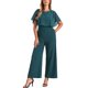 thumbnail image 1 of Mono de manga rizada Inspire Chic para mujer, casual elegante, con cinturón en la cintura, pantalones de pierna ancha, atuendo de una pieza, S Verde Oscuro, 1 of 6