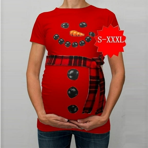 FAMTKT Maternity Summer Clothes, Women Christmas Snowman T Shirts Pregnancy Tee Tops Clothes, Plus Size Tops for Women