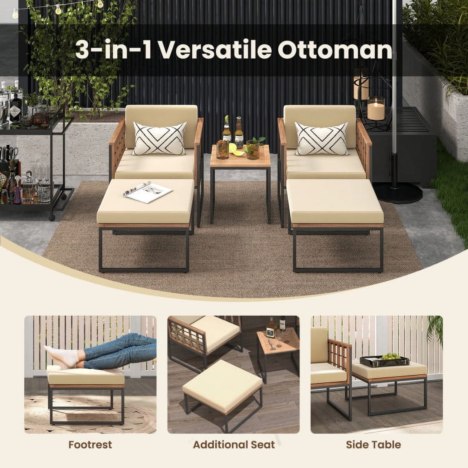 Aimee Lii 5 Pieces Patio Chair Set Acacia Wood Outdoor Sofa Set with Soft Cushions, Outdoor Patio Furniture Sets, Beige Aimee Lii 5 Pieces Patio Chair Set Acacia Wood Outdoor Sofa Set with Soft Cushions, Outdoor Patio Furniture Sets, Beige