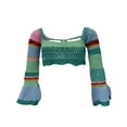 thumbnail image 1 of Women Fall Winter Crochet Knit Mesh Sweater Off Shoulder Long Sleeve Pullover Crop Tops Ribbed Blouse Tops, 1 of 6