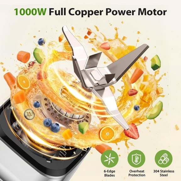 1000W 4-in-1 Food Processor Blender Combo with 34oz Pitcher and Meat Grinder for Smoothies