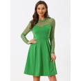 thumbnail image 4 of Vestido de fiesta de patinadora transparente con corazón transparente de malla para mujer Allegra K Verde L, 4 of 6