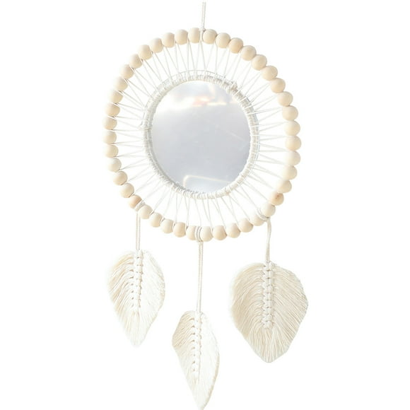 Mirror with Wood Beads Wall Hanging Mirror Decorative Mirror Home Hotel Decoration
