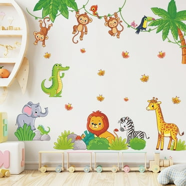 Jungle Animals Wall Decals Monkey Elephant Wall Stickers Baby Nursery Kids Room Living Room Wall Decor