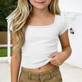 thumbnail image 2 of RUTAYY Girls T-Shirt Square Neck Short Sleeve Solid Color Basic Kids Layering Tops White, 2 of 9
