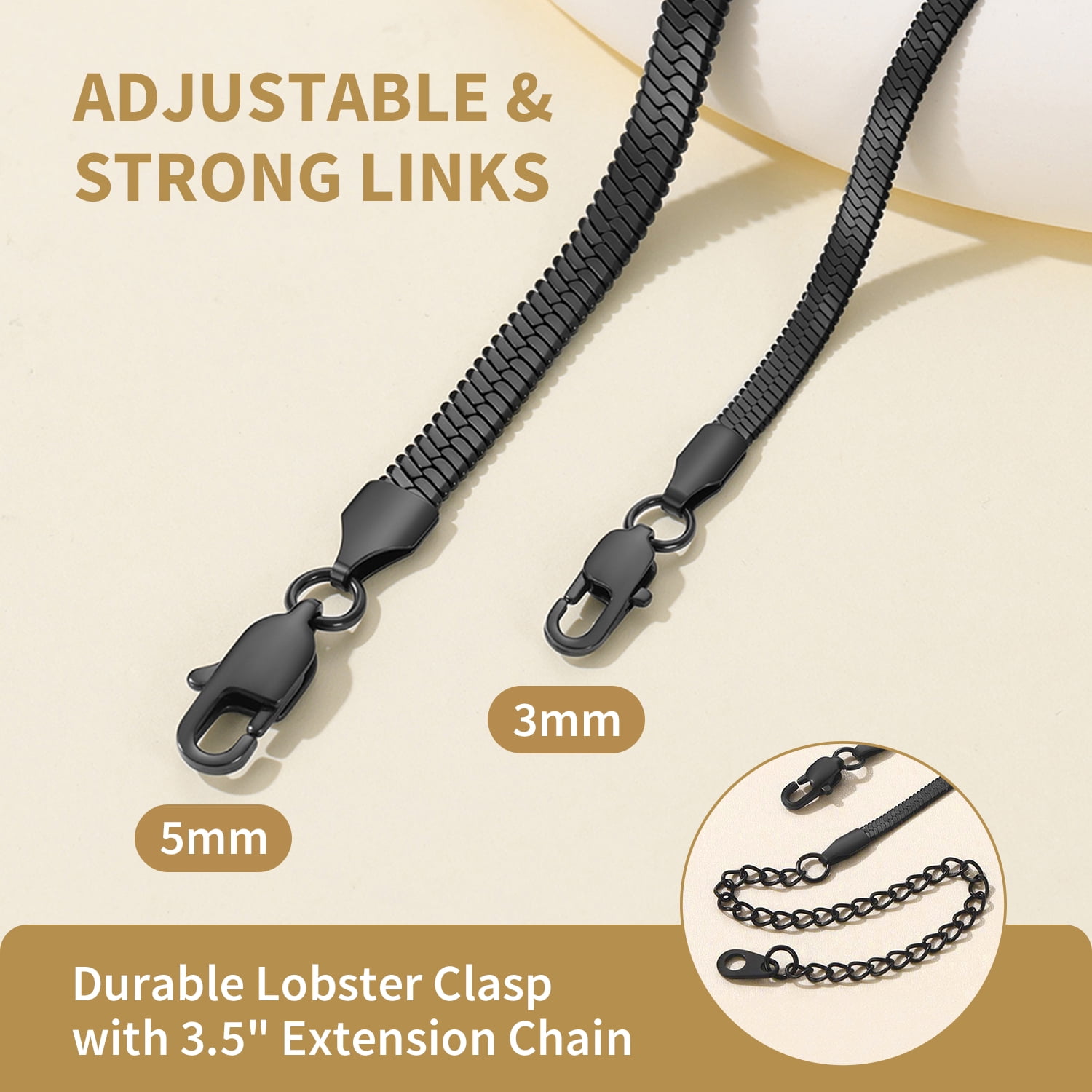 FindChic Choker for Women Black Snake Herringbone Chain Necklace Birthday Mothers Day Jewelry Gifts Her Mom Wife Lady Female Adults Age Ideas, 3mm/12.5inch