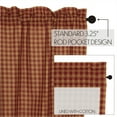 thumbnail image 4 of VHC Brands Burgundy Check Primitive 36"x36"x18" Prairie Swag Pair Red Rod Pocket Cotton Drawstring Ties Kitchen Window Curtains, 4 of 5