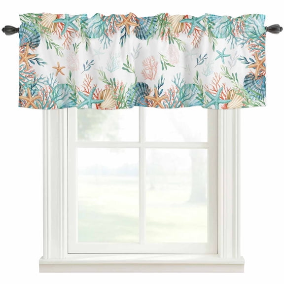Beach Coastal Valances for Windows Farmhouse Kitchen Curtains Valances Rod Pocket Valance Curtains for Windows Summer Coral Starfish Nautical Ocean Window Valances for Bathroom Bedroom 60"x18"