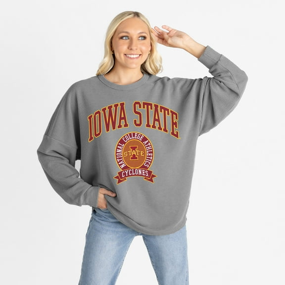 Women's Gameday Couture Gray Iowa State Cyclones Oversized Training Day Corded Sweatshirt