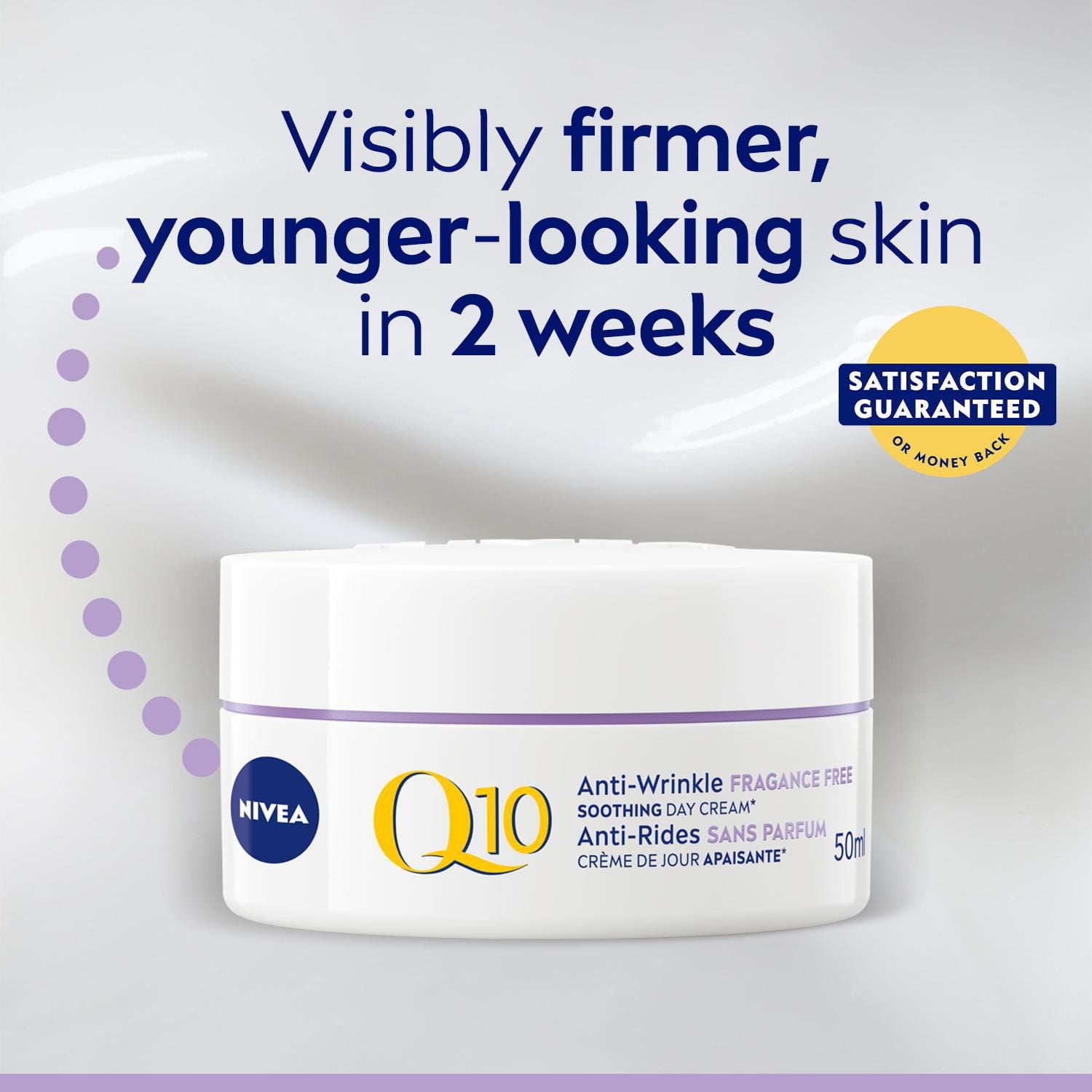 Crème de jour Anti-rides NIVEA Q10 sans parfum, Crème pour le visage anti-rides pour peau sensible pot de 50 ml
