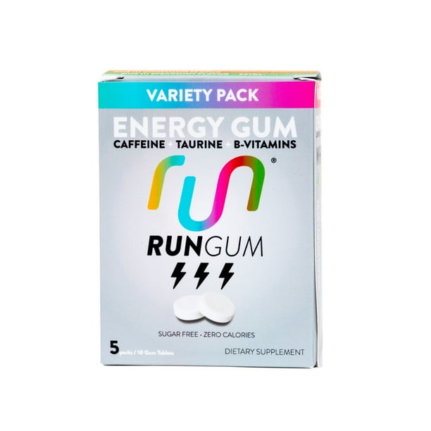 RUN GUM Variety Pack Energy Gum 50mg Caffeine Taurine & BVitamins per